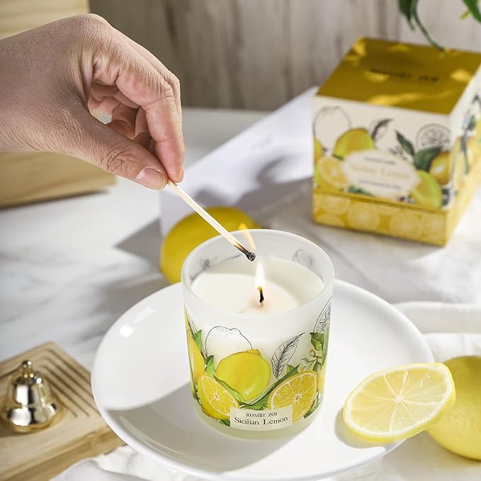 ROMIIE ZOI Scented Candle - Sicilian Lemon- 6oz Aromatherapy Soy Wax Jar Candle for Home, Gifts for Women - 170g