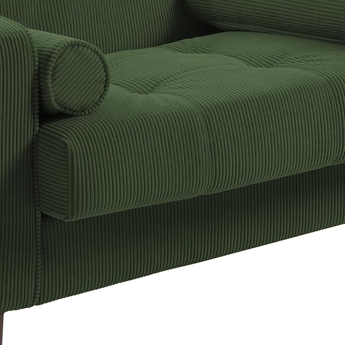 UIXE Accent Chair, Corduroy Fabric Upholstered Armchair for Living Room, Comfy Arm Chair Single Sofa Bedroom Reading Seat with Solid Wood Legs - Green