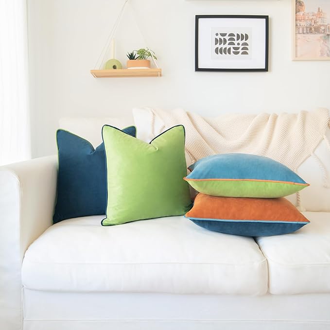 MONDAY MOOSE Decorative Throw Pillow Covers Cushion Cases, Set of 4 Soft Velvet Modern Double-Sided Designs, Mix and Match for Home Decor, Pillow Inserts Not Included (22x22 inch, Blue/Orange)