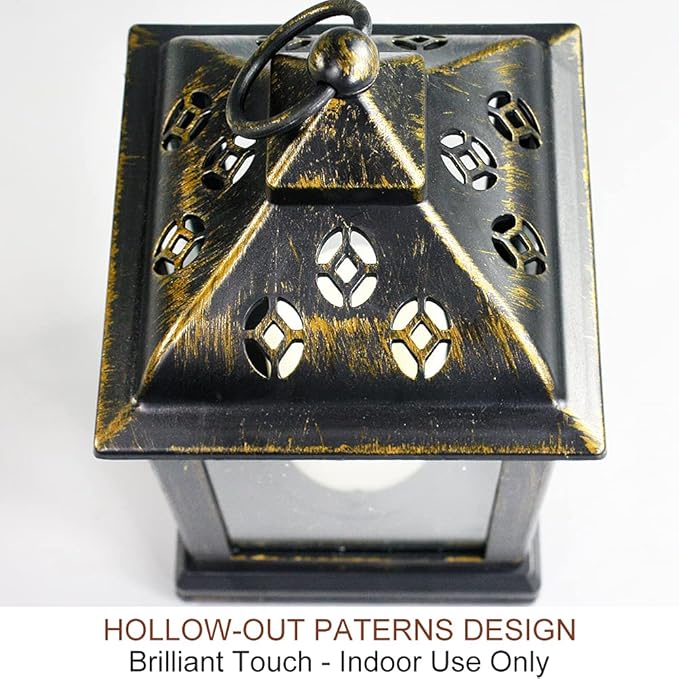 Bright Zeal 2-Pack 9.5" Distressed Bronzes Indoor Candle Lantern with LED Flameless Candle - Battery Operated Lanterns Indoor Decorative Lanterns with Timer Candles