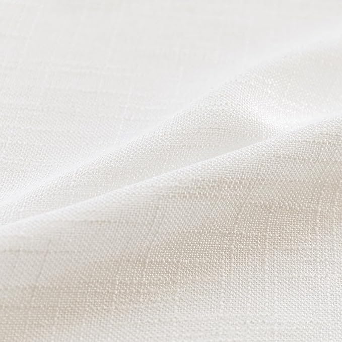 MYSKY HOME Natural Linen White Curtains 84 Inches Long, Semi Sheer Soft Cotton Window Drapes Set for Living Room Back Tab Elegant Cute Look Country Bedroom Curtains, 50" x 84", Beige, Pack-2