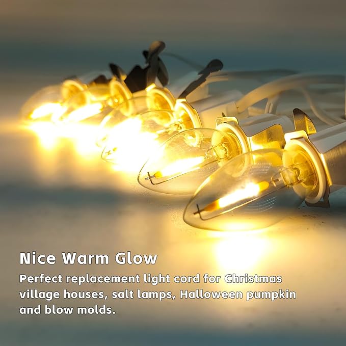 6-Bulb Light Cord for Christmas Village Houses, 12FT Christmas Village Accessories, Clip Light for Blow Mold, Replacement C7 LED Lights with Socket and Switch for Christmas Villages Craft Decoration