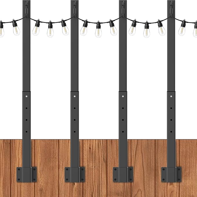 zoegi 4 Pack 2.8FT String Light Poles,Light Poles for Outside Lights with Fork,Outdoor Brackets Hanging Lights,Metal Stand for Deck Patio,Backyard,Wedding,Deck,Party