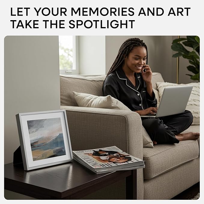 Homeforia 10x10 Picture Frame Silver, High End Metal 10 by 10 Square Frames with Mat 8 x 8 inch Photo, 10by10 Poster Frame Matted to 8x8 Art, Wall or Tabletop Frame, Tempered Glass, Wall Kit, Set of 2