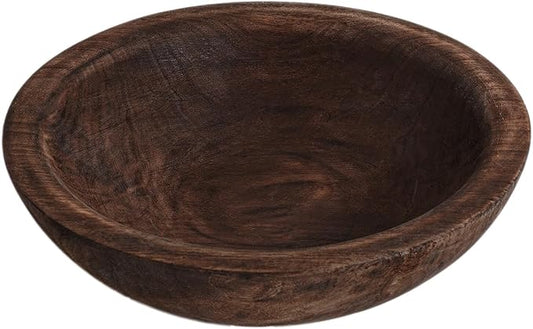 Hand Carved Wooden Decorative Bowl for Home Entryway Decor, Wood Centerpiece Bowl for Coffee Table Decor, Wood Dough Bowl for Farmhouse Decor (Brown)