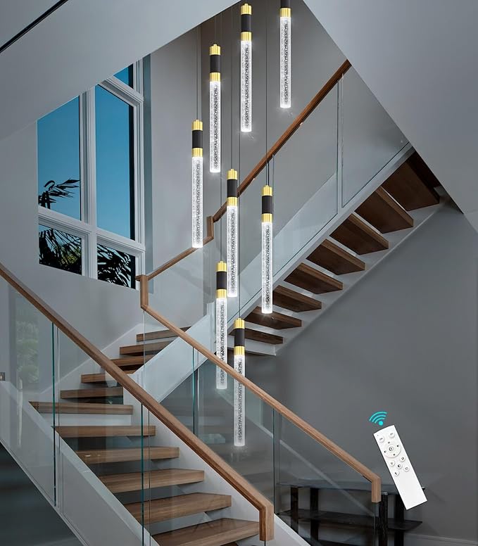 8-Lights 98 Inches Modern Chandelier LED Light Fixtures Adjustable Long Light Chandelier for Hallway Foyer Dimmable Lights with Remote Dining Kitchen Ceiling Pendant Lighting