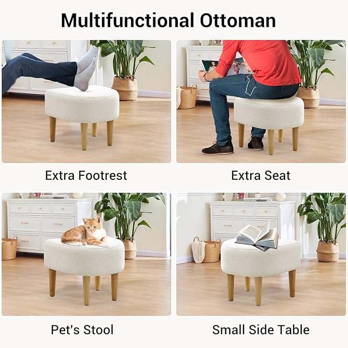 DAZONE Sherpa Swivel Accent Chair with Ottoman, Fluffy Teddy Barrel Chair Set, Comfy Upholstered Armchair for Living Room, Bedroom, Reading Nook, White