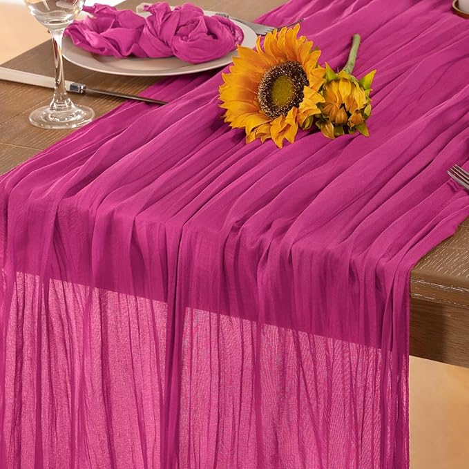 Hot Pink Cheesecloth Table Runner 4 Pack Fall Table Runners Boho Gauze 120 Inches Fuschia Cheese Cloth Fall Table Decorations for Thanksgiving Weddings Bridal Baby Shower Birthday Parties