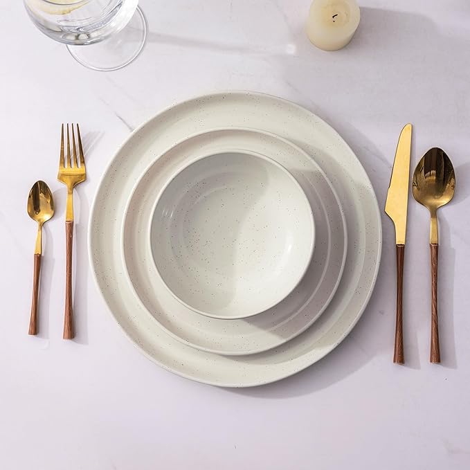 AmorArc Ceramic Dinnerware Sets, Handpainted Plates and Bowls Set with Rustic Terracotta Underside, Scratch Resistant Stoneware Dishes Set, Dishwasher & Microwave Safe