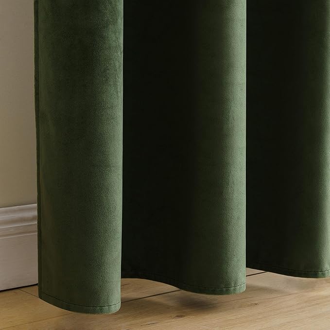 MIULEE Velvet Curtains 90 inches 2 Panels - Luxury Room Darkening Curtains for Bedroom Living Room Thermal Insulated Super Soft Window Drapes Rod Pocket & Back Tab, Olive Green, W 52 x L 90 inch