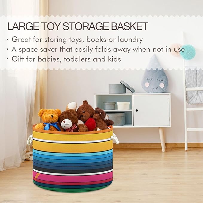 xigua Large Storage Basket Cotton Rope Basket Mexican Serape Blanket Stripes Colorful Baby Laundry Basket for Blankets Toys Storage Basket Laundry Hamper