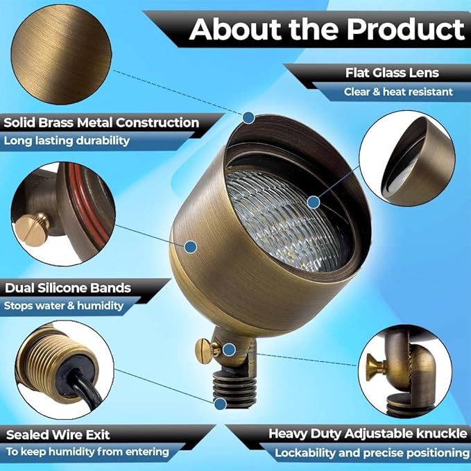 LED Spot Lights Outdoor LED Landscape Light 110-9W PAR 36 Bulb Metal Solid Brass Wall Wash Security Landscape Lighting for Beautiful Bright Long Lasting Home Garden Patio Driveway Area Deck Lighting