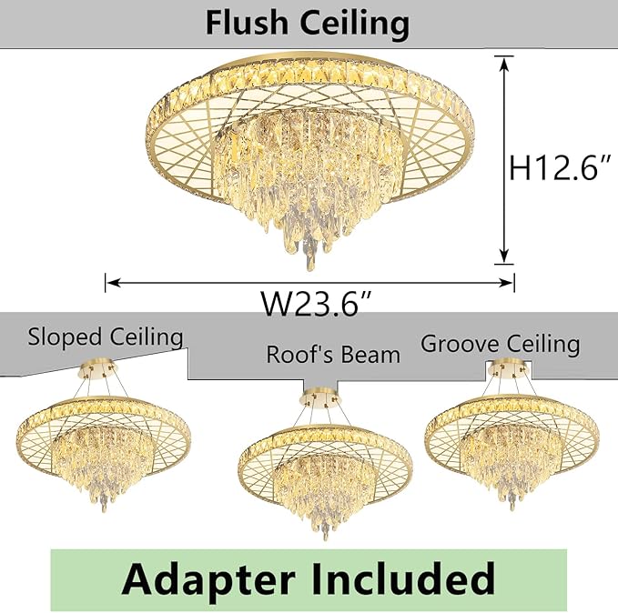 LED Chandelier for Dining Room Modern Crystal Ceiling Chandeliers Light for Bedroom Living Room Lights with 40W LEDs Dimmable Bulbs Gold Lighting Fixtures