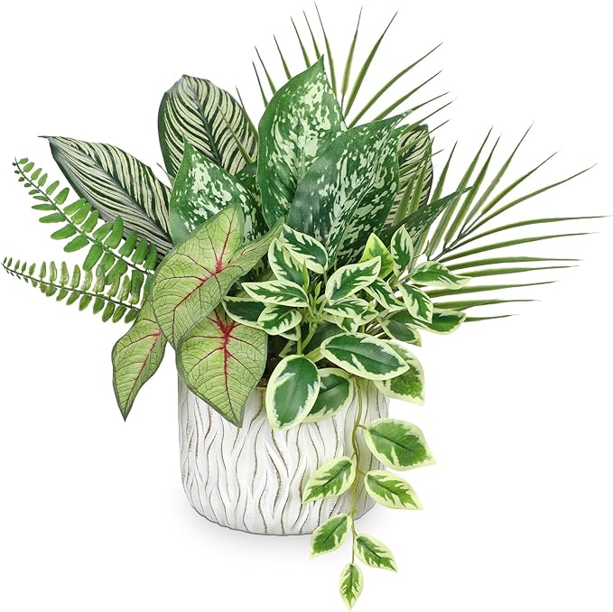 Fake Plants 12.9" Artificial Potted Plant Assorted Faux Plants in Pot Silk Plants Artificial Plants Indoor for Home Living Room Bedroom Bathroom Office Desk Table Centerpieces Shelf Greenery Decor