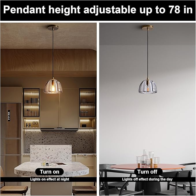 Brass Crystal Hemisphere Pendant Light, Kitchen Pendant Lighting Over Island, Farmhouse Pendant Light for Indoor Kitchen Island Dining Room Living Room Bedroom Bathroom, E12 Bulb Included