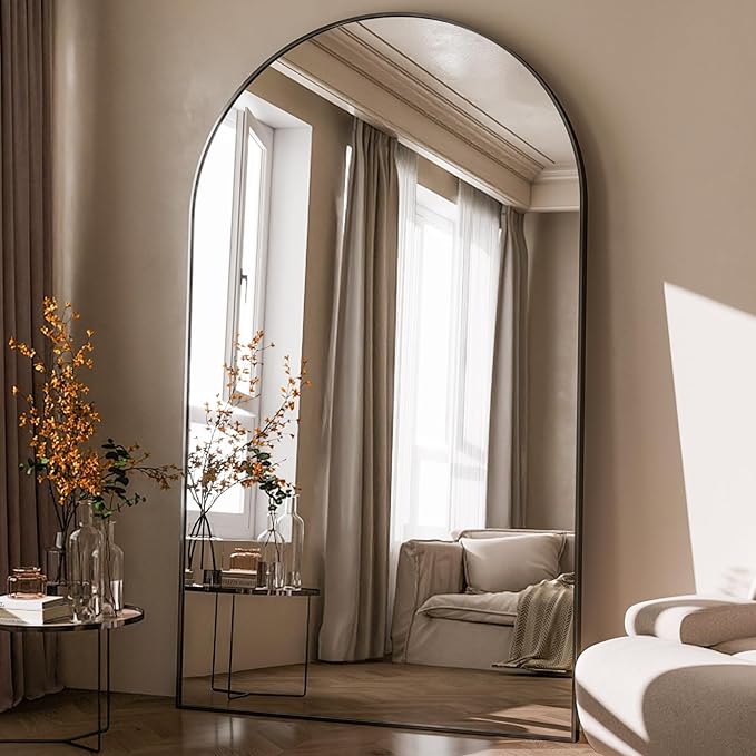 HARRITPURE 86x46 inch Full Length Mirror - Oversized Arched Mirror Aluminum Frame Full Body Floor Mirror with Stand for Living Room,Bedroom,Cloakroom,Black