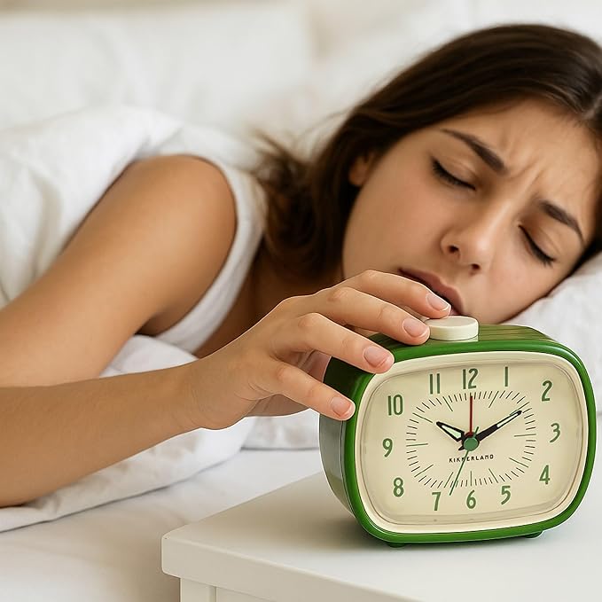 Kikkerland Retro Alarm Clock – Vintage Decor for Bedroom, Nightstand, Living Room, or Office – Battery Operated, Glow in The Dark, Decorative Analog Clock, Green