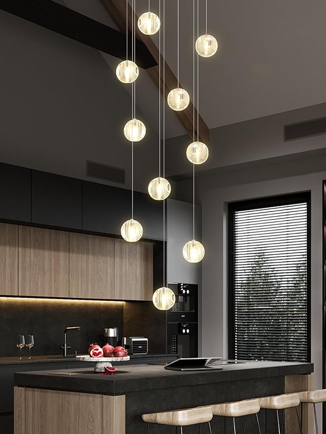 Modern Staircase Chandelier Crystal Pendant Light Raindrop Chandeliers Crystal Ball High Ceiling Light for Living Room Stair Entryway Hallway Foyer