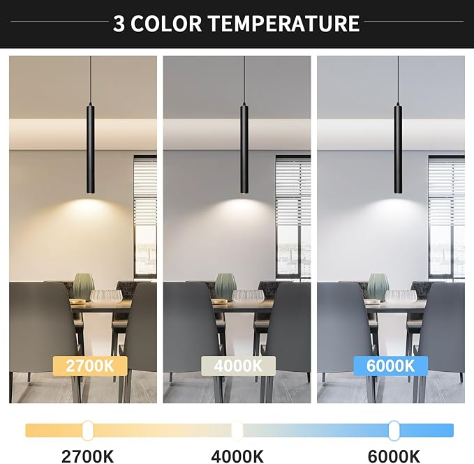 OKELI Modern Pendant Lights, 3 Color Temperature Adjustment LED Dimmable Pendant Light Fixtures, 2700K/4000K/6000K Pendant Lighting for Kitchen Island,Bar,Bedroom, 15.7inch, ETL, 3 Pack