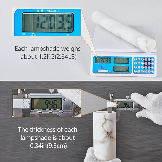 LMQNINE Natural Alabaster Pendant Lights for Kitchen Island White Marble Long Tube Chandelier Modern Gold Ceiling Light Fixtures for Bedroom Dining Room Table Living Room Hallway(M-2Pack)