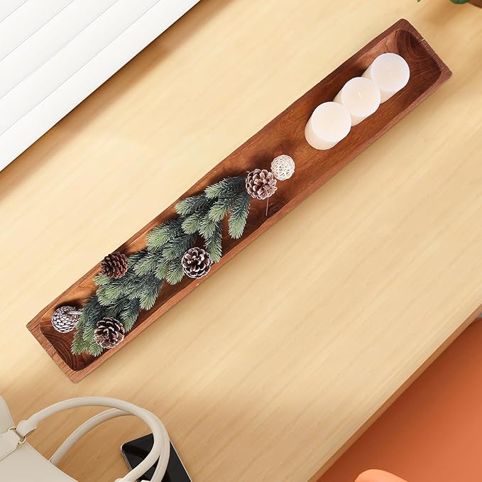 Uziass Wood Dough Bowl, 39.25in Hand Carved Rustic Wooden Dough Bowls Farmhouse Decorative Wood Dough Bowl Long Wooden Bowls for Dining Table Centerpiece Living Room Home Kitchen Counter Accent Decor