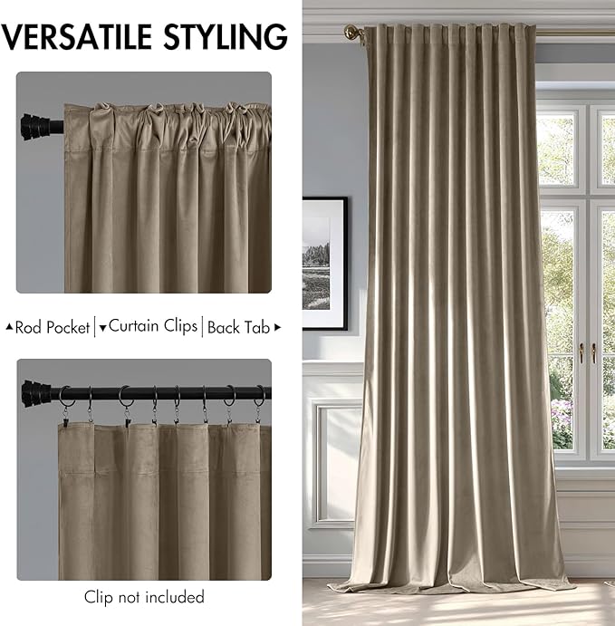 MIULEE Taupe Velvet Curtains 96 inches - Luxury Blackout Curtains for Bedroom Living Room Thermal Insulated Super Soft Window Drapes Rod Pocket & Back Tab, W52 x L96 inches, 2 Panels