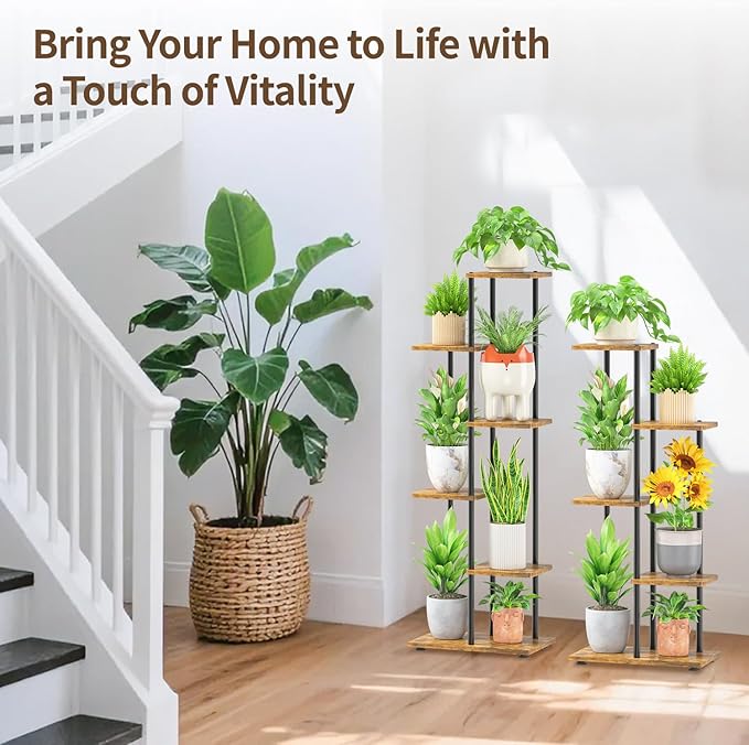 LASZOLA Black 5 Tiered Wood Plant Stand Indoor for Larger Heavy Duty Planter, Sturdy Multi Level Vertical Flowers Racks for Narrow Inside Floor, Decorate Shelving for Hold House Tree, Space Saving