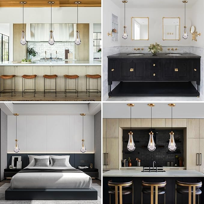 Raindrop Pendant Light Fixtures, Brass Glass Pendant Lighting, Teardrops Pendant Lights Kitchen Island, Indoor Pendant Light for Kitchen Island Bedroom Bathroom, Included Bulb