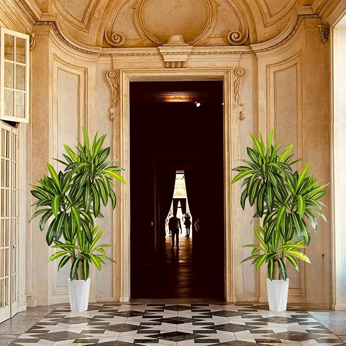 Artificial Dracaena Tree, 6ft Tall Fake Dracaena Plant with Basket, Indoor Outdoor Faux Topiary Yucca Trees for Office Home Living Room Porch Patio Décor