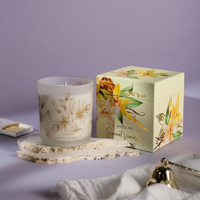 ROMIIE ZOI Scented Candle - Sweet Vanilla - 6oz Soy Wax Candle for Home, Gifts for Women