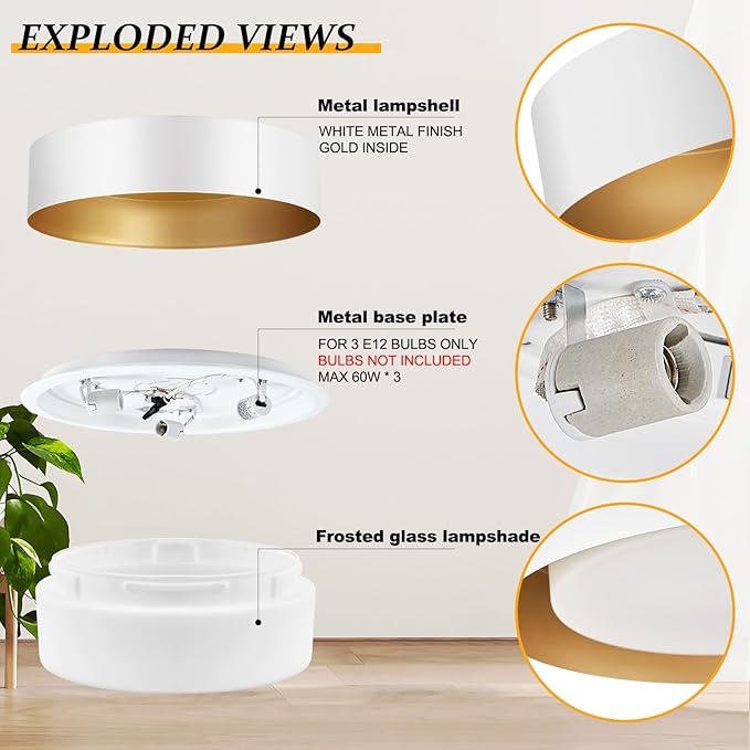 Modern Flush Mount Ceiling Lights,Minimalist 16.5IN Round Close to Ceiling Light Fixtures,White and Gold Metal Ceiling Lighting Lamp for Living Room,Dining Room,Kitchen,Bedroom