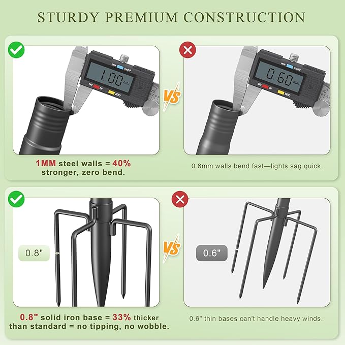 String Light Poles for Outside, 10ft Adjustable Metal Poles for Outdoor String Lights Hanging Light, Outdoor Light Poles with Fork, for Patio, Deck, Backyard, Garden (6 Pack)