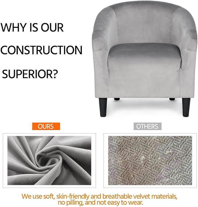 Yaheetech Living Room Chairs, Velvet Accent Chairs Set of 2, Cozy Barrel Chairs with Soft Padded for Living Room/Waiting Room/Bedroom/Office, Light Gray