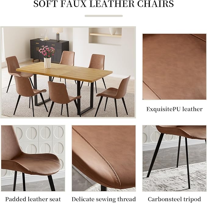 ZckyCine 51"-67" Modern Extendable Dining Table Set for 6 with 6 Padded Chairs, Wood Kitchen & Dining Room Table Set, Space-Saving Home Furniture for Small Families