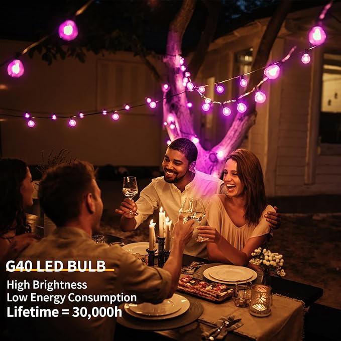 40FT LED Outdoor String Lights Waterproof, G40 LED Globe Outdoor Lights for Patio with 27 Edison Vintage Shatterproof Bulbs, Connectable Backyard Lights for Garden, Bistro, Porch, Cafe