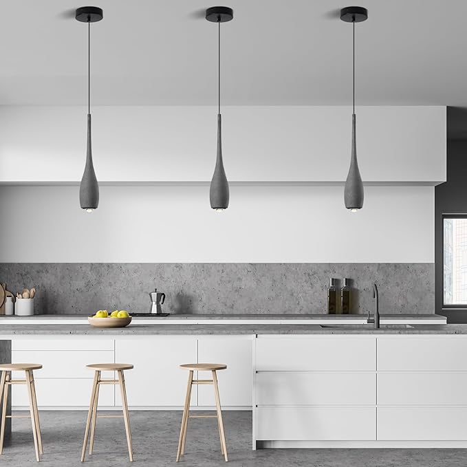 Black Pendant Light for Kitchen Island, LED Lens Concrete Pendant Light fixtures, Small Modern Industrial Hanging Pendant Light for Over Sink, Bar, Dining Room, Bedside(2-Pack)