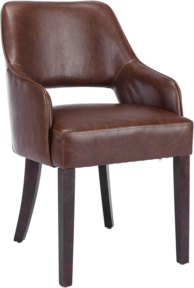 PU Leather Dining Chairs Set of 2 Upholstered Farmhouse Kitchen Chair with Arms Side Chairs Wood Accent Chair for Living Room/Dining Room/Bedroom/Restaurant, Brown