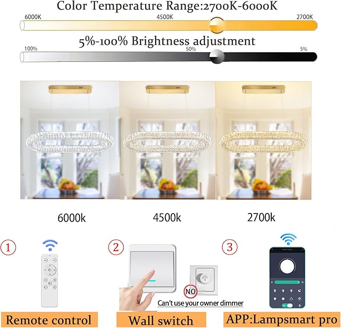 Oval Crystal Chandelier, 31.5'' Gold Crystal Ring Pendant Light for Kitchen Island Modern Linear Oval Chandeliers for Dining Room Dimmable 3000K-6000K