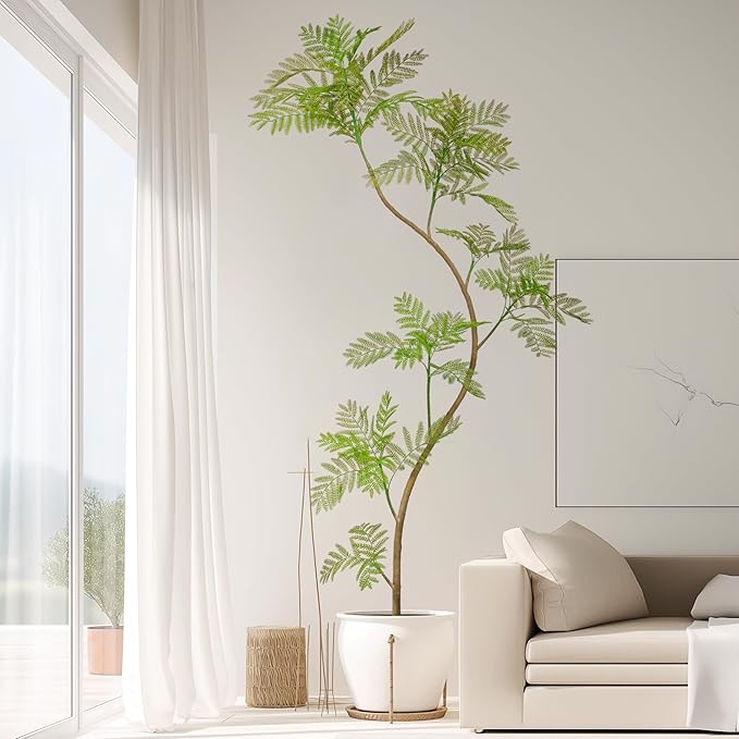 7.9FT Artificial Tree Fake Jacaranda Tree,Faux Tall Tree Lifelike Green Leaves Large Plants Indoor Fake Trees for Home Decor