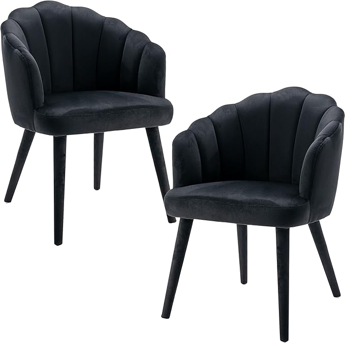 Black Velvet Dining Chairs Set of 2 Modern Accent Chairs Upholstery Side Chairs with Upholstered Wood Legs for Home Kitchen/Living Room