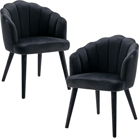 Black Velvet Dining Chairs Set of 2 Modern Accent Chairs Upholstery Side Chairs with Upholstered Wood Legs for Home Kitchen/Living Room