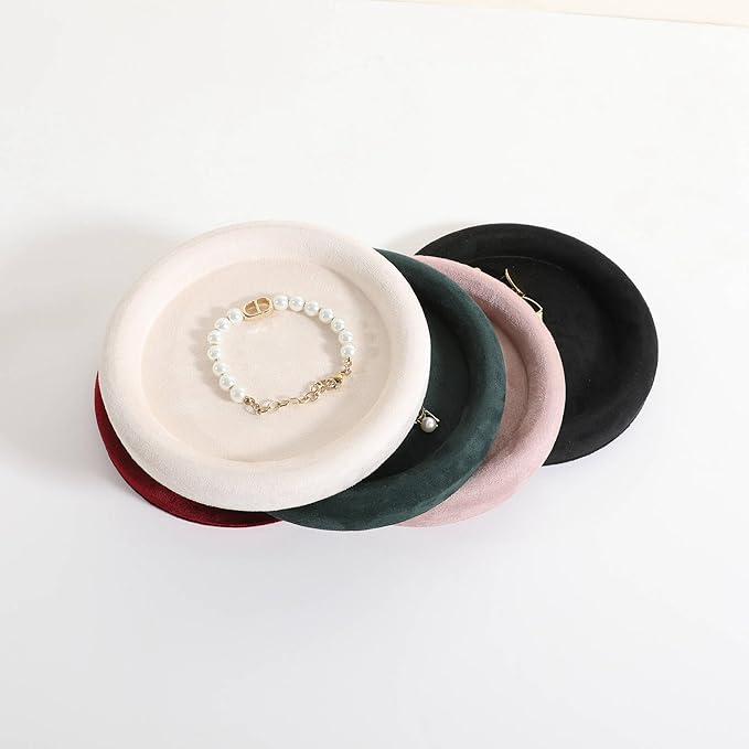 GemeShou Round Jewelry Organizer plate, Top Microfiber velvet Jewerly display tray, Empty Jewelry showcase tray for Necklace Bracelet Ring Earring display stand holder (Cream-Small, 5.9 x 5.9 in)