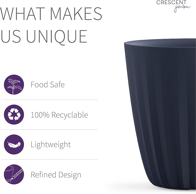 Crescent Garden Pleat Modern Decorative Planter, Indoor/Outdoor Pot, Resin Plant Pot with Drain Hole - 27" W x 27" H (Midnight)