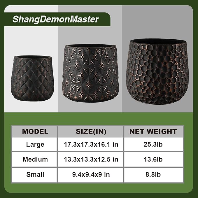 Craft flowerpots 18"+13"+9" Dia Round Concrete Planter Set of 3 Large Outdoor/Indoor Planter Pots Containers with Drainage Holes and Rubber Plug for Home Garden (Black, Large)