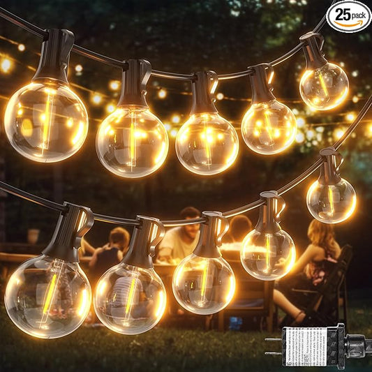Outdoor String Lights 60ft LED Hanging Globe Patio Lights with G40 Shatterproof Bulbs(20+2 Bulbs), Waterproof Connectable Hanging Light for Indoor Outdoor Decor Garden Camping Backyard Porch
