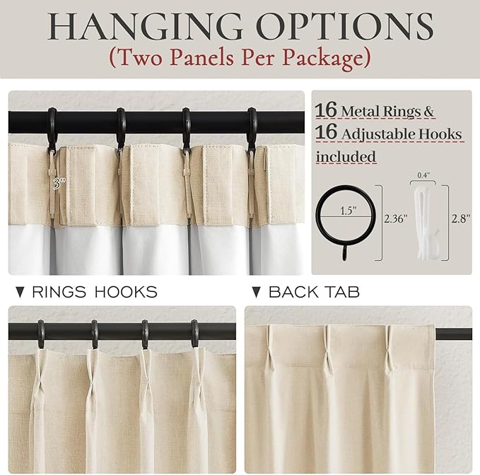 Curtains & Drapes for Living Room Cream Black Out Curtains for Bedroom Windows Linen 84 Elegant Decorative Extreme Blackout Burg With Hooks Pinch Pleated Back Tab Treatments Thermal Insulated 2Panels