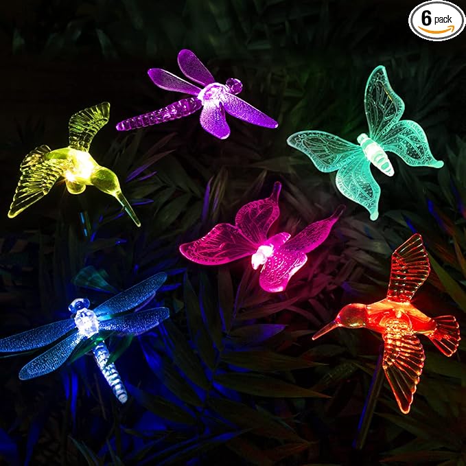 GIGALUMI Solar Garden Lights, 6 Pack Solar Butterfly Lights Decoration, Outdoor Garden Decoration Color Changing LED, Outdoor Decorative for Pathway, Lawn, Patio, Driveway