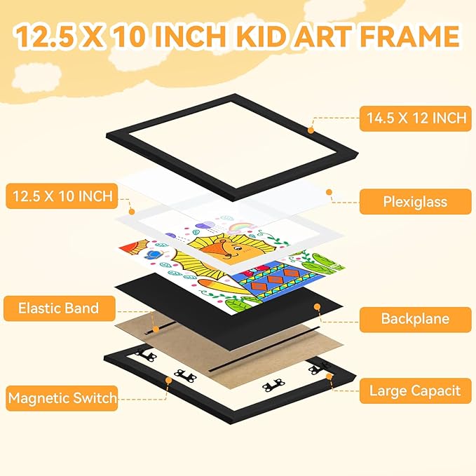4-Pack Kids Artwork Frames 10x12.5 Front Opening Kids Art Frame for Wall Art work Picture Display Holds 50+ Pcs for Kids Drawings Changeable Frames for Kids' Artwork Storage and Display – Black