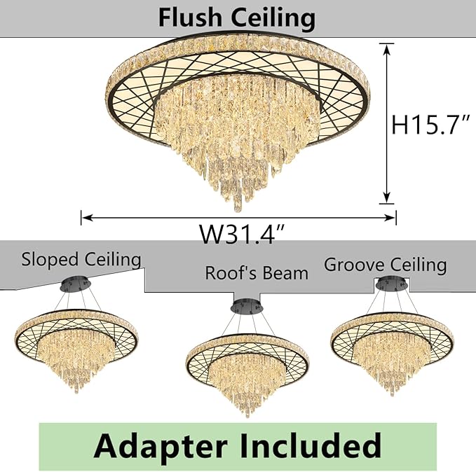 Luxury Modern Crystal Chandelier Lighting Elegant Dining Room Living Room Fixture Chandeliers with 60W LED Dimmable Lights Black