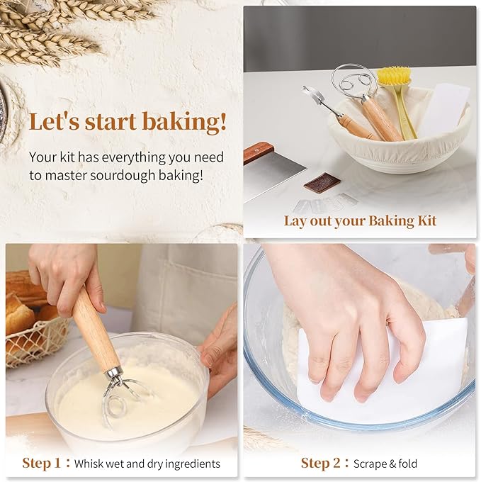 Banneton Bread Proofing Basket Banneton Basket Set Sourdough Proofing Basket Round Proofing Bowls Handmade Rattan Baskets and Liners (Round 9 inch Baking Set)